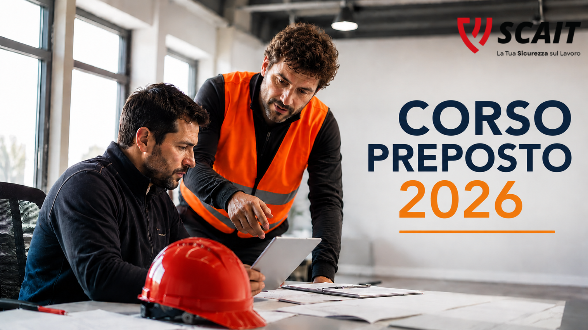 Responsabile della sicurezza e lavoratore in cantiere durante una sessione di formazione sul corso preposto 2026